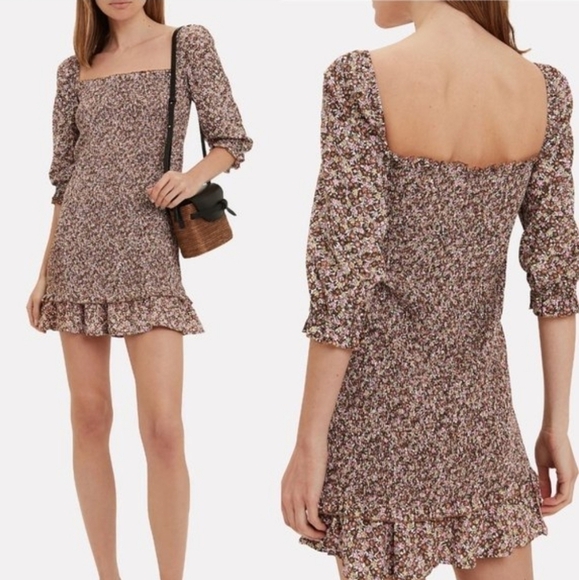 Faithful the brand, es saada mini dress mathiola floral puff sleeve, size 2 xs - Picture 1 of 8